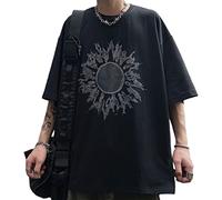 Camiseta gótica Y2K para hombre y mujer, diseño de sol académico oscuro, manga corta, estilo japonés, coreano, emo, alt, hip hop, holgada, Negro -, L