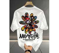 Camiseta Gráfica de Algodón 100% para Hombre con Diseño de Oso Girasol Colorido y Letras Audaces, Top Casual Vibrante de Verano con Estampado Distintivo 1 L