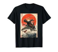 Camiseta gráfica de estilo japonés Ninja Cat Riding Shark Camiseta