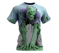 Camiseta gráfica de Halloween para hombre con estampado temático, informal, cuello redondo, manga corta, elegante, diseño versátil, básico para primavera, azul, XXL