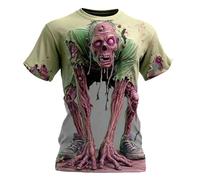 Camiseta gráfica de Halloween para hombre con estampado temático, informal, cuello redondo, manga corta, elegante, diseño versátil, básico para primavera, amarillo, XXL
