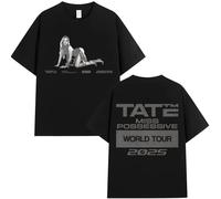 Camiseta Gráfica De Moda Tate McRae Camiseta De Algodón De Manga Corta Unisex Fit Cuello Redondo Estilo Hip Hop Ropa Casual De Gran Tamaño (Black,XS)