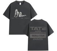 Camiseta Gráfica De Moda Tate McRae Camiseta De Algodón De Manga Corta Unisex Fit Cuello Redondo Estilo Hip Hop Ropa Casual De Gran Tamaño (Grey,XS)