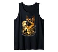 Camiseta gráfica de Pastor alemán Aullando Lobo Luna Naturaleza Camiseta sin Mangas