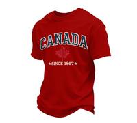 Camiseta gráfica del Día de la Independencia de Estados Unidos para hombre, manga corta, cuello redondo, tela de poliéster ligero, tallas grandes y altas para trajes de ocio, fácil de combinar, rosso