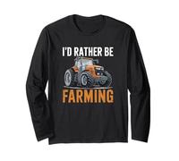 Camiseta gráfica Divertida para Amantes de los Tractores con Texto en inglés I'D Rather Be Farming Manga Larga