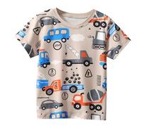 Camiseta gráfica Manga Corta niños Estampado Dinosaurio Coche, Informal cómoda, Verano Tejido Suave Transpirable para Juegos