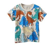 Camiseta gráfica Manga Corta niños Estampado Dinosaurio Coche, Informal cómoda, Verano Tejido Suave Transpirable para Juegos