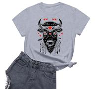 Camiseta Gráfica Mujer Casual Festival de Toros Española Cuello Redondo Suave Algodón Pantalones Navidad, gris, XXL