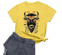 Camiseta Gráfica Mujer Casual Festival de Toros Española Cuello Redondo Suave Algodón Pantalones Navidad, amarillo, S