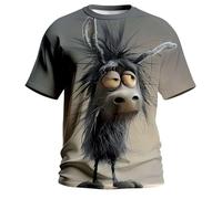 Camiseta gráfica para hombre con estampado de animales divertidos, diseño inusual para atuendos casuales diarios, gris, XXL