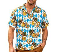 Camiseta gráfica para hombre, festival de cerveza, camiseta ligera de algodón con botones, estampado de fiesta de temporada para actividades de ocio, azul celeste, XXL