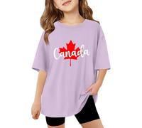Camiseta gráfica para niñas de Manga Corta Cuello Estilo Casual para Verano y Actividades al Libre en Diario Escolar y excursiones (Light Purple, 7-8 Years) #100