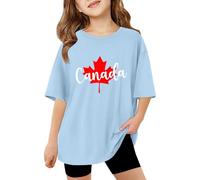 Camiseta gráfica para niñas de Manga Corta Cuello Estilo Casual para Verano y Actividades al Libre en Diario Escolar y excursiones (Light Blue, 7-8 Years) #98
