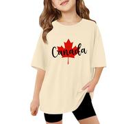 Camiseta gráfica para niñas de Manga Corta Cuello Estilo Casual para Verano y Actividades al Libre en Diario Escolar y excursiones (Beige, 9-10 Years) #98