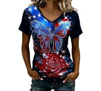 Camiseta gráfica patriótica estampada - Camiseta informal para las celebraciones del 4 de julio - Cómoda camiseta de uso diario, azul oscuro, 3XL