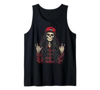 Camiseta gráfica Skeletal Girl in Red Flannel with Wow Cap Camiseta sin Mangas
