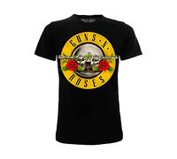 Camiseta Guns N Roses Logo Rose y revólver símbolo original de la banda. Producto con licencia. Negro. Unisex. Tallas para niños., Negro , 7-8 Years