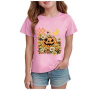 Camiseta Halloween Infantil de Cuello Redondo y Manga Corta Estampado Fantasma Bonito con Lazo Cómoda y Informal Camiseta Niña para Halloween Truco o Trato Desfiles de Disfraces Fiestas 2-14 Años