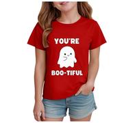 Camiseta Halloween Niña Niño Unisex de Cuello Redondo y Manga Corta Estampado Fantasma Bonito y Calabaza con Lazo Cómoda y Informal Camiseta Niña para Halloween Cosplay Fiestas Escolares 2-14 Años