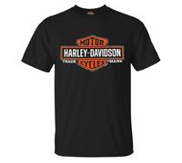Camiseta Harley-Davidson alargada con barra naranja y escudo para hombre, color negro, 30290285 (5XL)