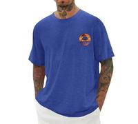Camiseta hawaiana de manga corta con cuello redondo para hombre, informal, holgada, para verano, azul, M