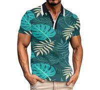 Camiseta hawaiana de manga corta para hombre, polo de manga corta, camisetas de playa para vacaciones, camisetas de verano, estampado de hojas florales tropicales, con botones frontales, camiseta polo