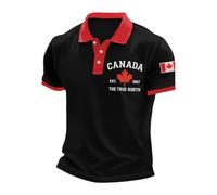 Camiseta Hawaiana Hombre - Camisa Informal De Manga Corta con Estampado De Bandera De Canadá para Hombre Corte Ajustado Y Manga Corta (Black XXXXL)