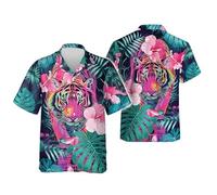 Camiseta Hawaiana para Hombres/Mujeres de Animales Impresa en 3D de Manga Corta con Botones Casual con gráfico de Tigre de la Jungla Blusa Superior para Fiesta de Verano en la Playa