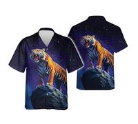 Camiseta Hawaiana para Hombres/Mujeres de Animales Impresa en 3D de Manga Corta con Botones Casual con gráfico de Tigre de la Jungla Blusa Superior para Fiesta de Verano en la Playa
