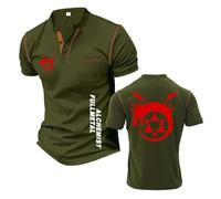 Camiseta Henley con Estampado Hombre para F.u.ll.me.t.al Al.ch.e.mi.st Retazos Ropa Superior Cuello Alto De Calle Suave Media Manga Gráfico Corta-JunlvSe||s