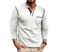 Camiseta Henley de algodón de manga larga para hombre, estilo informal, para abuelo, blanco, M