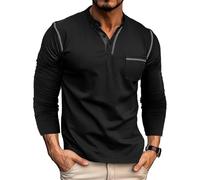 Camiseta Henley de algodón de manga larga para hombre, estilo informal, para abuelo, Negro, XXL