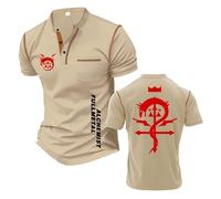 Camiseta Henley De Entrenamiento para Hombre F.u.ll.me.t.al Al.ch.e.mi.st Camiseta Manga Corta Ropa Interior Ligera Polos Estampados Suaves-KQiSe||s