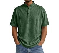 Camiseta Henley de manga corta con botones para hombre, ligera, informal, para el trabajo, Ejercito Verde, XXL