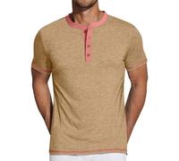 Camiseta Henley de manga corta para hombre, camisetas de verano transpirables, camisetas deportivas de ajuste regular, cuello redondo, camiseta básica lisa, camiseta atlética, cómoda camiseta casual