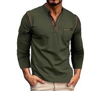 Camiseta Henley de manga larga para hombre, tres botones, algodón, informal, con cuello de grandad, disponible en muchos colores, verde, M