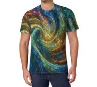 Camiseta Hip Hop Hombre con Estampado 3D Estilo Vidriera, Camiseta Manga Corta Streetwear Cuello Redondo, Diseño Creativo Patrón Espiral Geométrico S-6Xl