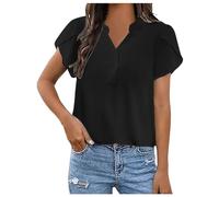 Camiseta holgada casual de manga corta con cuello redondo liso para mujer Pantalones cortos blancos para mujer, Negro , XL