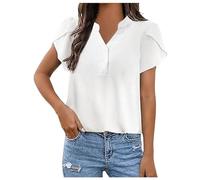 Camiseta holgada casual de manga corta con cuello redondo liso para mujer Pantalones cortos blancos para mujer, Blanco, S