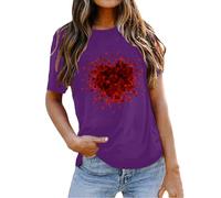 Camiseta holgada con cuello redondo y estampado de San Valentín para mujer, morado, L