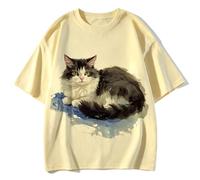 Camiseta holgada estampado gato bicolor estilo pintura - Albaricoque - XL