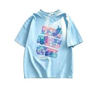 Camiseta holgada estampado gatos líneas degradadas - Azul cielo - XXL