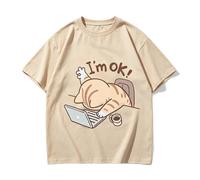 Camiseta holgada gato perezoso oficina estampado I'm OK - Albaricoque - XL