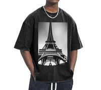 Camiseta holgada informal con estampado de la Torre Eiffel de París, color negro, unisex, ligera, de manga corta, vintage, agradable a la piel, Negro, M