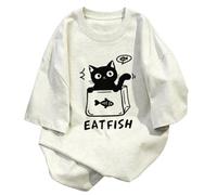 Camiseta holgada, lindo gato negro en caja deseando pesca - Albaricoque - M