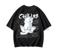 Camiseta Holgada Manga Corta con Estampa Gato Perezoso - Blanco - 3XL