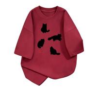 Camiseta Holgada Manga Corta con Estampa Silueta Cuatro Gatos - Rojo - 3XL