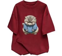 Camiseta Holgada Manga Corta Estampada Gato Gordo enfadado - Blanco - M