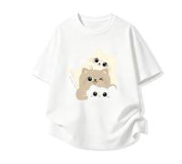 Camiseta Holgada Manga Corta, Estampado Tres Gatitos - Blanco - XL